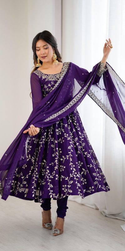SRK 5299 Purple Georgette With Sequence Work Perfect for Wedding, Party, Lohri, Temple Visit, Ganesh Chaturthi Festive, Events, 4-6 Working Days At 2149 | Bollywood Gowns, Creative Gowns, Designer Gowns, Embroidered Gowns, Gowns, Party Wear Gowns