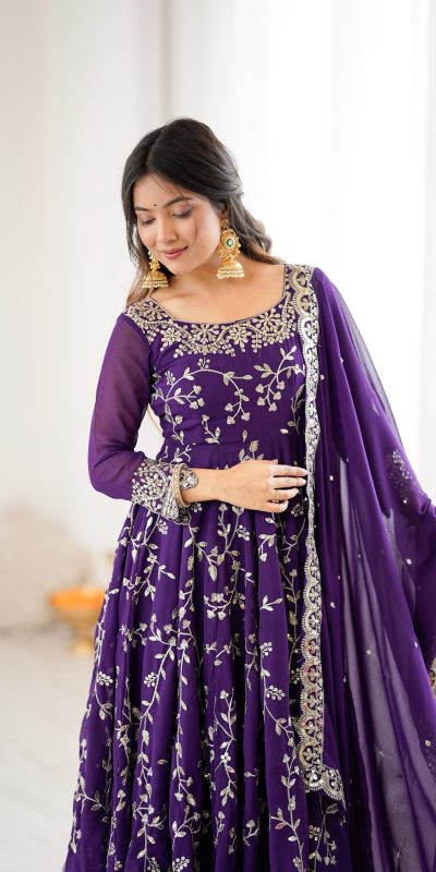 SRK 5299 Purple Georgette With Sequence Work Perfect for Wedding, Party, Lohri, Temple Visit, Ganesh Chaturthi Festive, Events, 4-6 Working Days At 2149 | Bollywood Gowns, Creative Gowns, Designer Gowns, Embroidered Gowns, Gowns, Party Wear Gowns