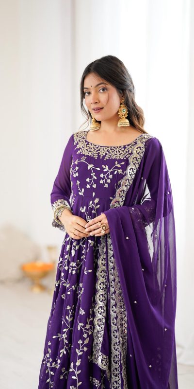 SRK 5299 Purple Georgette With Sequence Work Perfect for Wedding, Party, Lohri, Temple Visit, Ganesh Chaturthi Festive, Events, 4-6 Working Days At 2149 | Bollywood Gowns, Creative Gowns, Designer Gowns, Embroidered Gowns, Gowns, Party Wear Gowns