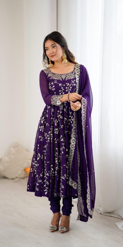 SRK 5299 Purple Georgette With Sequence Work Perfect for Wedding, Party, Lohri, Temple Visit, Ganesh Chaturthi Festive, Events, 4-6 Working Days At 2149 | Bollywood Gowns, Creative Gowns, Designer Gowns, Embroidered Gowns, Gowns, Party Wear Gowns