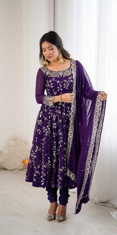 SRK 5299 Purple Georgette With Sequence Work Perfect for Wedding, Party, Lohri, Temple Visit, Ganesh Chaturthi Festive, Events, 4-6 Working Days At 2149 | Bollywood Gowns, Creative Gowns, Designer Gowns, Embroidered Gowns, Gowns, Party Wear Gowns