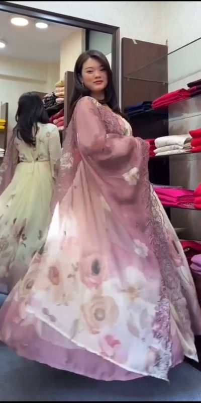 SR 1686 Purple Faux Georgette With Embroidery Sequence Work With Fully Flair Gown Perfect for Wedding, Party, 4-6 Working Days At 2049 Only | Bollywood Gowns, Creative Gowns, Designer Gowns, Embroidered Gowns, Gowns, Party Wear Gowns