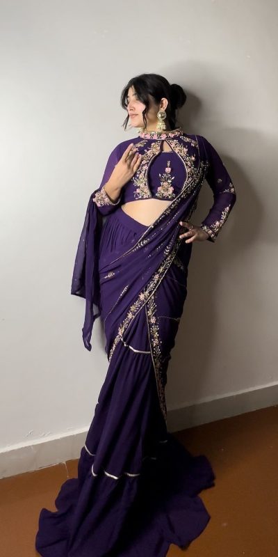 BE 280 Purple Georgette Lehenga Saree Perfect for Wedding, Party, Cultural Events, Housewarming, Ganesh Chaturthi . Affordable Price ₹2399. Delivery 4- | Creative Lehenga, Bollywood Lehenga, Designer Lehenga, Embroidered Lehenga, Lehenga, Party Wear Lehenga