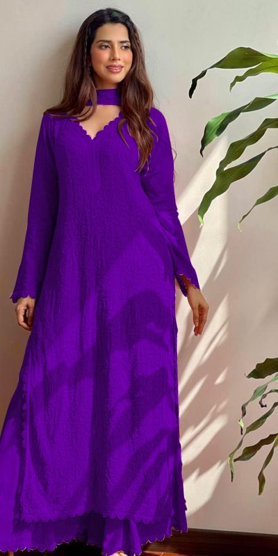 Purple Georgette Thread Embroidery Salwar Suit