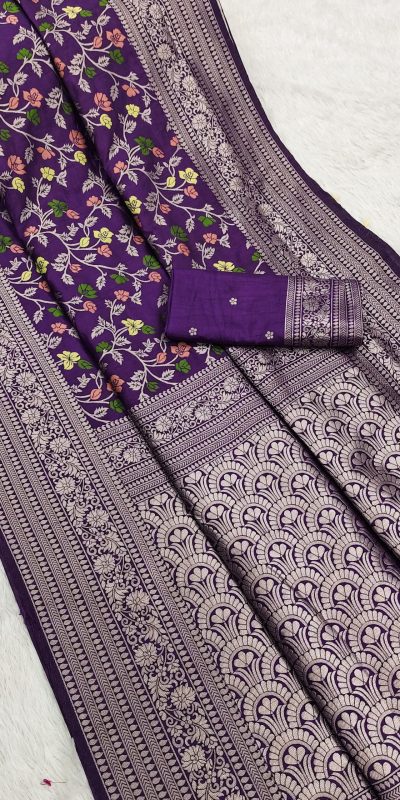 Purple Khaddi Pashmina Zari Work Saree