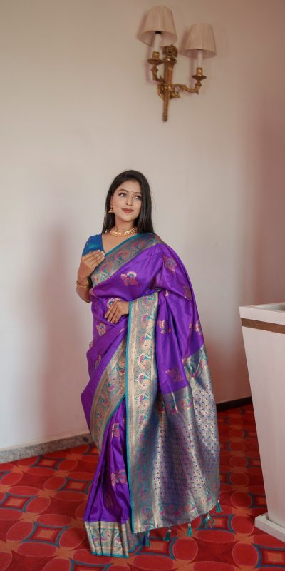 MB Paithani-3 Purple in Pethani Silk Zari Work & Lace Work Saree . Grab it for ₹2199. Delivery 4-6 Working Days. Shop now. | Creative Sarees, Embroidered Sarees, Bollywood Sarees, Designer Sarees, Ethnic Saree, Modern Digital sarees, Party Wear Sarees, Sarees