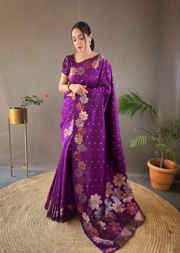 KP 6003 Purple Soft Lichi Silk Cloth Lace Work & Lace Border Saree in Best Price ₹1399. Delivery 4-6 Working Days. Shop now. | Embroidered Sarees, Bollywood Sarees, Creative Sarees, Designer Sarees, Ethnic Saree, Modern Digital sarees, Party Wear Sarees, Sarees