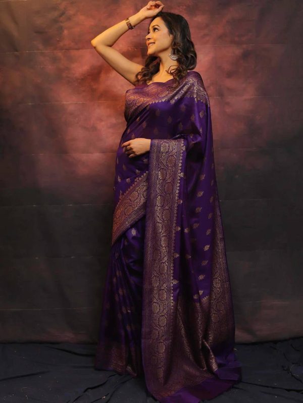 Purple Soft Lichi Silk Lace Border Lace Work Saree