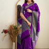 Purple Soft Lichi Silk Lace Border Saree
