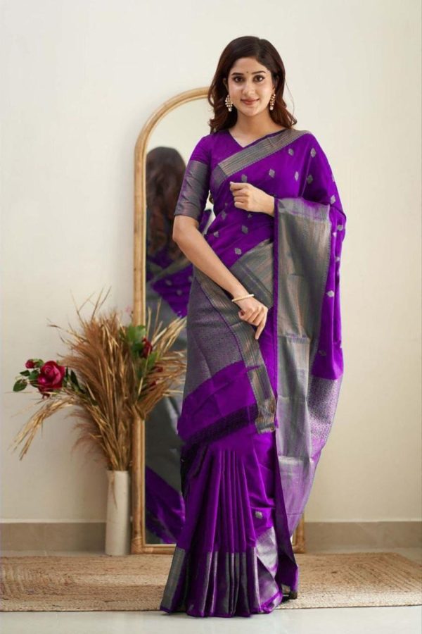 Purple Soft Lichi Silk Lace Border Saree
