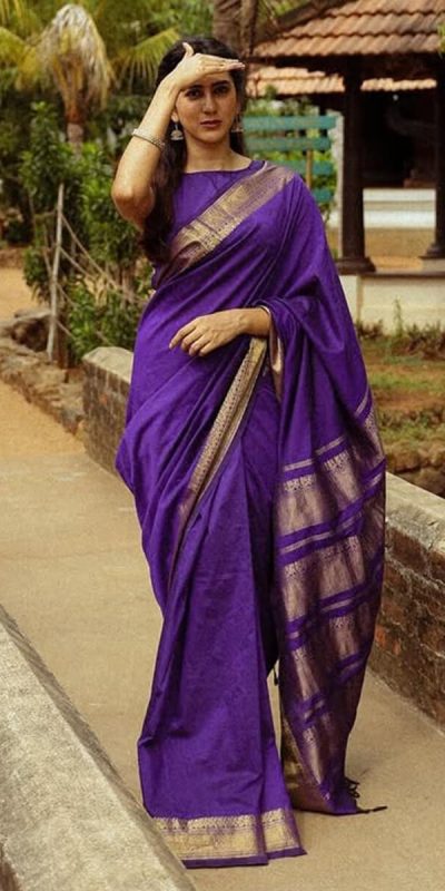 Purple Soft Lichi Silk Rich Pallu Saree