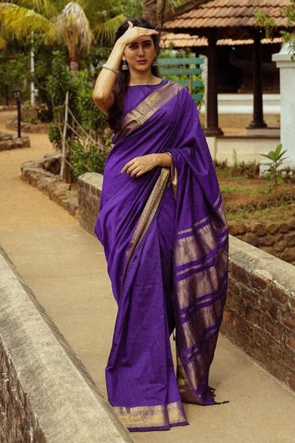 Purple Soft Lichi Silk Rich Pallu Saree