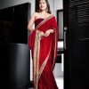 Red 9000 Velvet  Embroidery Work Saree