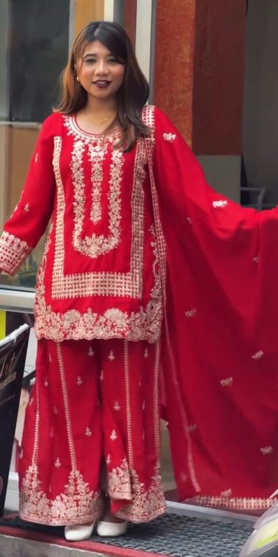 KD 1533 Red Blooming Georgette Salwar Suit Perfect for Wedding, Party, Ethnic Day, Housewarming, Pongal . Available at ₹2149 only. Delivery 4-6 Workin | Casual Suits, Creative suits, Designer Suits, Palazzo Suits, Party Wear Suits, Patiala Suits, Salwar suit, Straight Suits