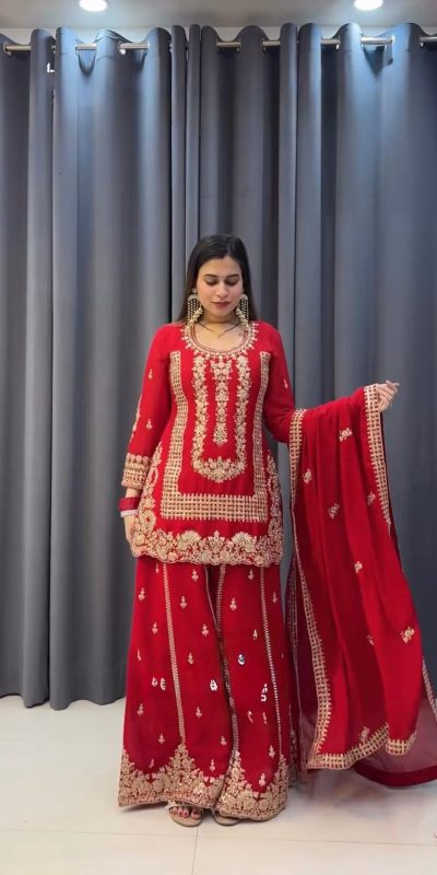 KD 1533 Red Blooming Georgette Salwar Suit Perfect for Wedding, Party, Ethnic Day, Housewarming, Pongal . Available at ₹2149 only. Delivery 4-6 Workin | Casual Suits, Creative suits, Designer Suits, Palazzo Suits, Party Wear Suits, Patiala Suits, Salwar suit, Straight Suits