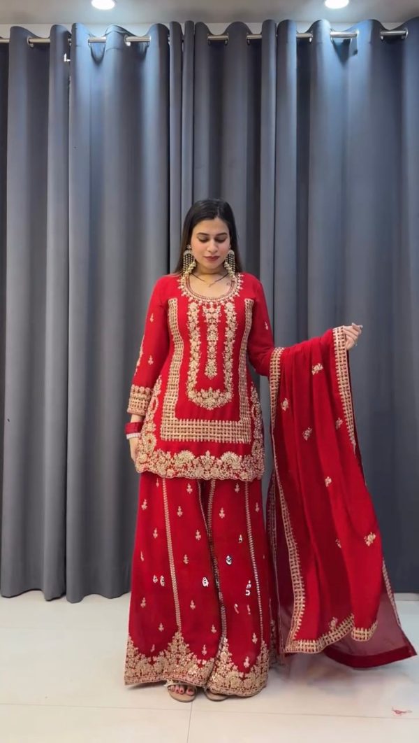 KD 1533 Red Blooming Georgette Salwar Suit Perfect for Wedding, Party, Ethnic Day, Housewarming, Pongal . Available at ₹2149 only. Delivery 4-6 Workin | Casual Suits, Creative suits, Designer Suits, Palazzo Suits, Party Wear Suits, Patiala Suits, Salwar suit, Straight Suits
