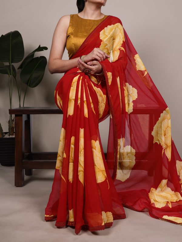 YNF 7033 Red Color Chiffon Lace Work & Lace Border Saree . Wedding, Party, Festive, Events Available at ₹1499 only. Delivery 4-6 Working Days. Shop now. | Embroidered Sarees, Bollywood Sarees, Creative Sarees, Designer Sarees, Ethnic Saree, Modern Digital sarees, Party Wear Sarees, Sarees