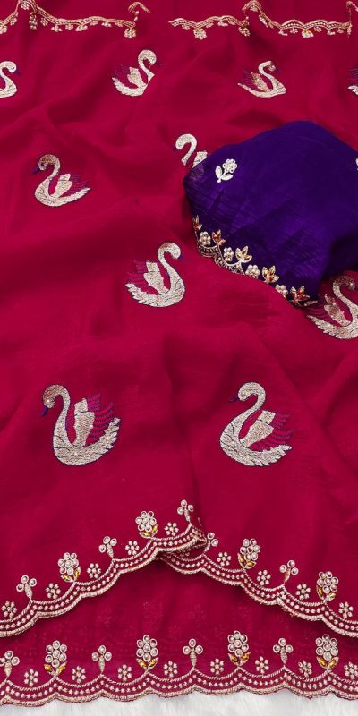 BT 1284 Red Crunchy Chiffon Saree Perfect for Wedding, Party, Ethnic Day, Ganesh Chaturthi, Sangeet . Best Price ₹1799. Delivery 4-6 Working Days | Embroidered Sarees, Bollywood Sarees, Creative Sarees, Designer Sarees, Ethnic Saree, Modern Digital sarees, Party Wear Sarees, Sarees