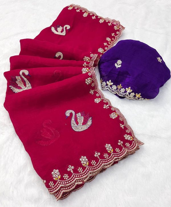 BT 1284 Red Crunchy Chiffon Saree Perfect for Wedding, Party, Ethnic Day, Ganesh Chaturthi, Sangeet . Best Price ₹1799. Delivery 4-6 Working Days | Embroidered Sarees, Bollywood Sarees, Creative Sarees, Designer Sarees, Ethnic Saree, Modern Digital sarees, Party Wear Sarees, Sarees