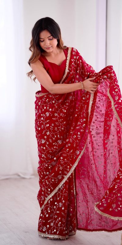 SRK 5296 Red Crunchy Silk Lace Work & Embroidery Work Saree in . Special Price ₹1799. Delivery 4-6 Working Days. Shop now. | Embroidered Sarees, Bollywood Sarees, Creative Sarees, Designer Sarees, Ethnic Saree, Modern Digital sarees, Party Wear Sarees, Sarees