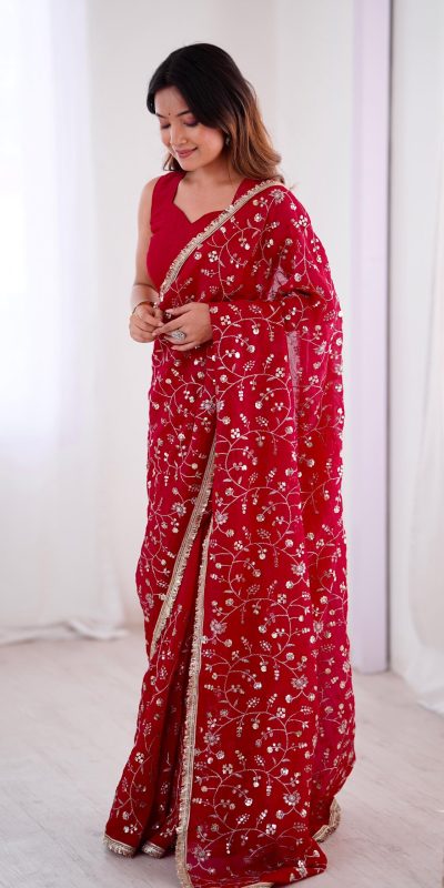 SRK 5296 Red Crunchy Silk Lace Work & Embroidery Work Saree in . Special Price ₹1799. Delivery 4-6 Working Days. Shop now. | Embroidered Sarees, Bollywood Sarees, Creative Sarees, Designer Sarees, Ethnic Saree, Modern Digital sarees, Party Wear Sarees, Sarees