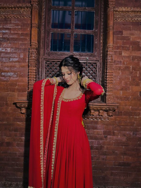 NSR 868 Red Color Heavy Faux Georgette Embroidery fency Sleeve Gown . Special Price ₹1899. Delivery 4-6 Working Days. Shop now. | Bollywood Gowns, Creative Gowns, Designer Gowns, Embroidered Gowns, Gowns, Party Wear Gowns