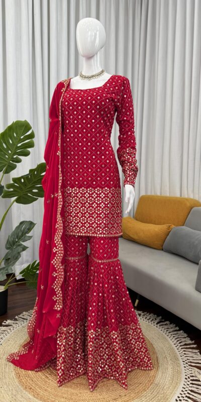 RTC 5921 Red Faux Georgette Salwarv suit with Lace Work. Wedding, Party, Festive, Events Grab it for ₹2549. Delivery 4-6 Working Days. Shop now. | Casual Suits, Jump Suits, Tops & Bottoms, Track Suits, Trendy Wear, Creative suits, Designer Suits, Palazzo Suits, Party Wear Suits, Patiala Suits, Salwar suit, Straight Suits