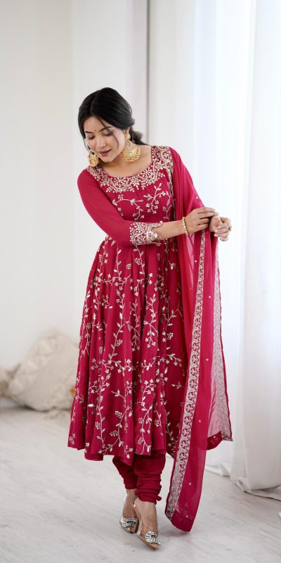 SRK 5299 Pink Faux Georgette With Sequence Work Perfect for Wedding, Party, Lohri, Temple Visit, Ganesh Chaturthi Festive, Events, 4-6 Working Days At 2149 | Bollywood Gowns, Creative Gowns, Designer Gowns, Embroidered Gowns, Gowns, Party Wear Gowns