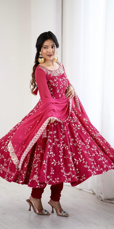 SRK 5299 Pink Faux Georgette With Sequence Work Perfect for Wedding, Party, Lohri, Temple Visit, Ganesh Chaturthi Festive, Events, 4-6 Working Days At 2149 | Bollywood Gowns, Creative Gowns, Designer Gowns, Embroidered Gowns, Gowns, Party Wear Gowns