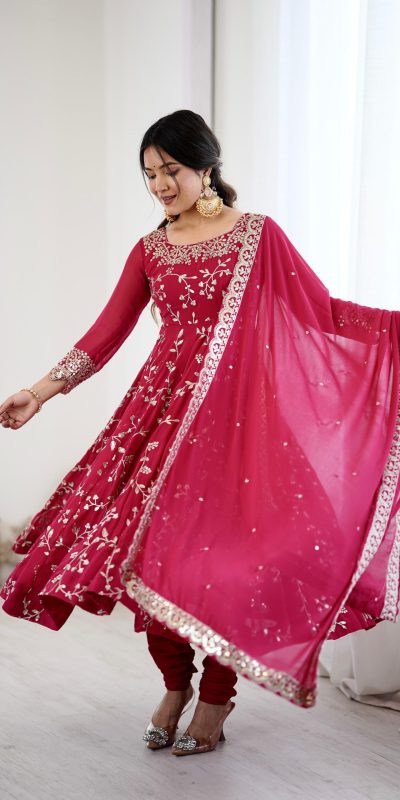 SRK 5299 Pink Faux Georgette With Sequence Work Perfect for Wedding, Party, Lohri, Temple Visit, Ganesh Chaturthi Festive, Events, 4-6 Working Days At 2149 | Bollywood Gowns, Creative Gowns, Designer Gowns, Embroidered Gowns, Gowns, Party Wear Gowns