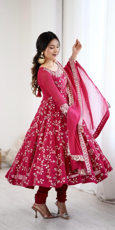 SRK 5299 Pink Faux Georgette With Sequence Work Perfect for Wedding, Party, Lohri, Temple Visit, Ganesh Chaturthi Festive, Events, 4-6 Working Days At 2149 | Bollywood Gowns, Creative Gowns, Designer Gowns, Embroidered Gowns, Gowns, Party Wear Gowns