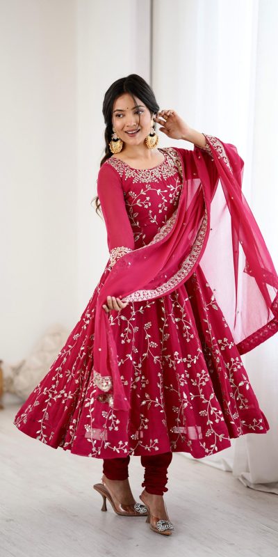 SRK 5299 Pink Faux Georgette With Sequence Work Perfect for Wedding, Party, Lohri, Temple Visit, Ganesh Chaturthi Festive, Events, 4-6 Working Days At 2149 | Bollywood Gowns, Creative Gowns, Designer Gowns, Embroidered Gowns, Gowns, Party Wear Gowns
