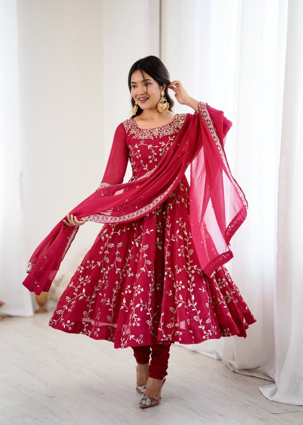 SRK 5299 Pink Faux Georgette With Sequence Work Perfect for Wedding, Party, Lohri, Temple Visit, Ganesh Chaturthi Festive, Events, 4-6 Working Days At 2149 | Bollywood Gowns, Creative Gowns, Designer Gowns, Embroidered Gowns, Gowns, Party Wear Gowns