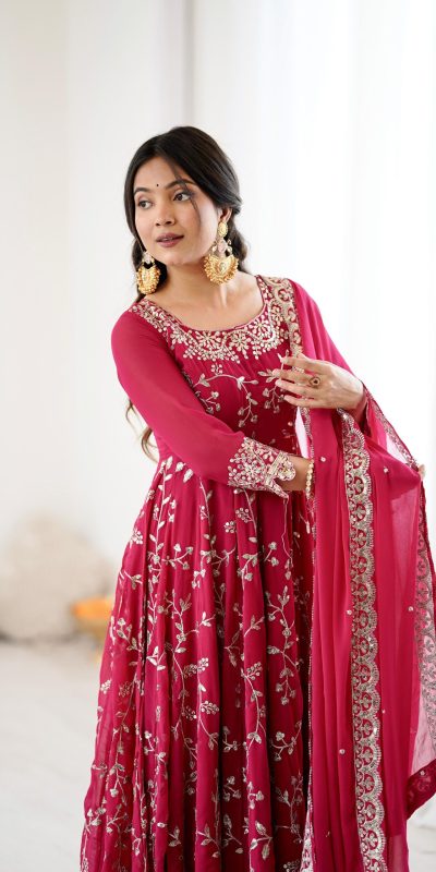 SRK 5299 Pink Faux Georgette With Sequence Work Perfect for Wedding, Party, Lohri, Temple Visit, Ganesh Chaturthi Festive, Events, 4-6 Working Days At 2149 | Bollywood Gowns, Creative Gowns, Designer Gowns, Embroidered Gowns, Gowns, Party Wear Gowns