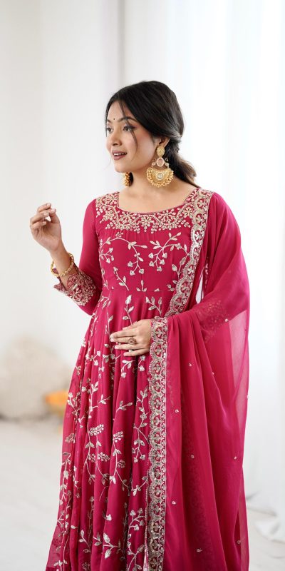 SRK 5299 Pink Faux Georgette With Sequence Work Perfect for Wedding, Party, Lohri, Temple Visit, Ganesh Chaturthi Festive, Events, 4-6 Working Days At 2149 | Bollywood Gowns, Creative Gowns, Designer Gowns, Embroidered Gowns, Gowns, Party Wear Gowns