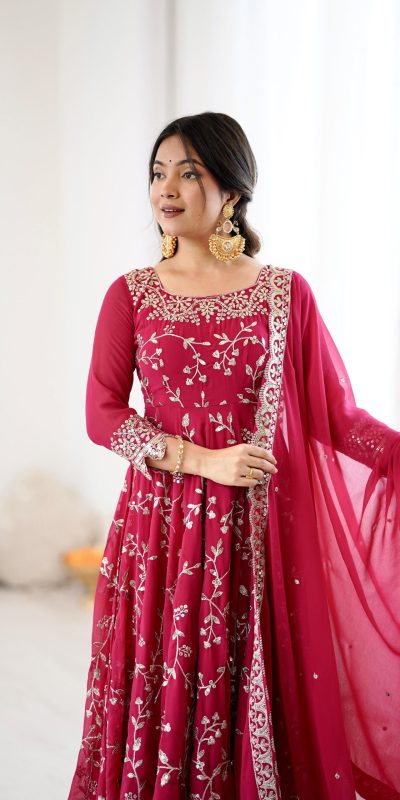 SRK 5299 Pink Faux Georgette With Sequence Work Perfect for Wedding, Party, Lohri, Temple Visit, Ganesh Chaturthi Festive, Events, 4-6 Working Days At 2149 | Bollywood Gowns, Creative Gowns, Designer Gowns, Embroidered Gowns, Gowns, Party Wear Gowns