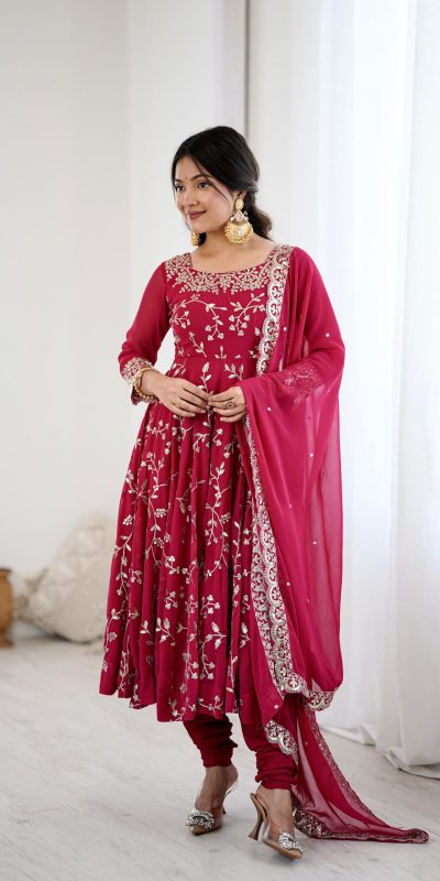 SRK 5299 Pink Faux Georgette With Sequence Work Perfect for Wedding, Party, Lohri, Temple Visit, Ganesh Chaturthi Festive, Events, 4-6 Working Days At 2149 | Bollywood Gowns, Creative Gowns, Designer Gowns, Embroidered Gowns, Gowns, Party Wear Gowns