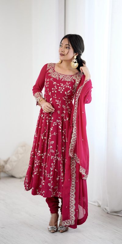 SRK 5299 Pink Faux Georgette With Sequence Work Perfect for Wedding, Party, Lohri, Temple Visit, Ganesh Chaturthi Festive, Events, 4-6 Working Days At 2149 | Bollywood Gowns, Creative Gowns, Designer Gowns, Embroidered Gowns, Gowns, Party Wear Gowns