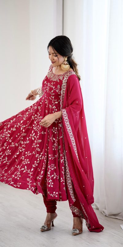 SRK 5299 Pink Faux Georgette With Sequence Work Perfect for Wedding, Party, Lohri, Temple Visit, Ganesh Chaturthi Festive, Events, 4-6 Working Days At 2149 | Bollywood Gowns, Creative Gowns, Designer Gowns, Embroidered Gowns, Gowns, Party Wear Gowns