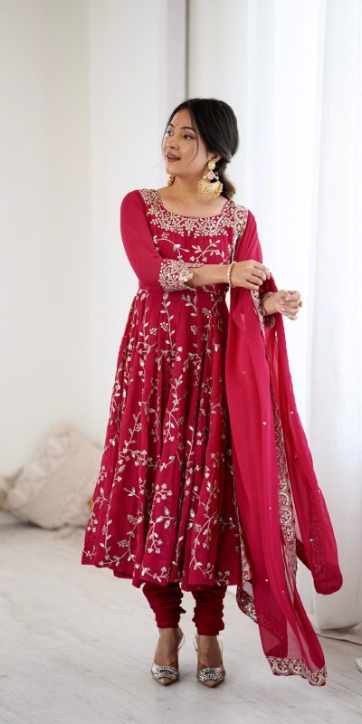 SRK 5299 Pink Faux Georgette With Sequence Work Perfect for Wedding, Party, Lohri, Temple Visit, Ganesh Chaturthi Festive, Events, 4-6 Working Days At 2149 | Bollywood Gowns, Creative Gowns, Designer Gowns, Embroidered Gowns, Gowns, Party Wear Gowns