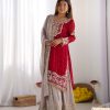 SR 1676 Red Red Heavy Faux Georgette With Heavy Embroidery Perfect for Wedding, Party, Ethnic Day, Reception, Diwali 4-6 Working Days At 2049/- Only | Casual Suits, Jump Suits, Creative suits, Designer Suits, Palazzo Suits, Party Wear Suits, Patiala Suits, Salwar suit, Straight Suits