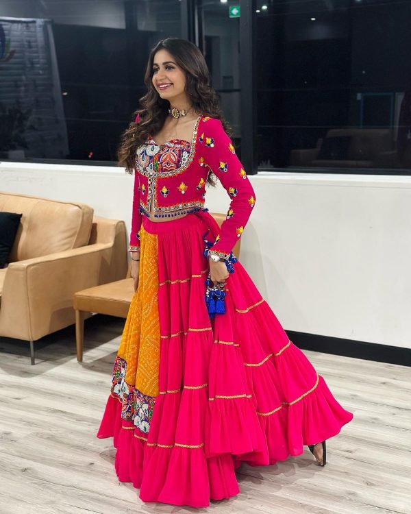 Red Georgette Digital Print Lehenga Choli