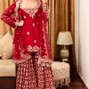 Red Georgette Embroidery Lace Work Salwar Suit