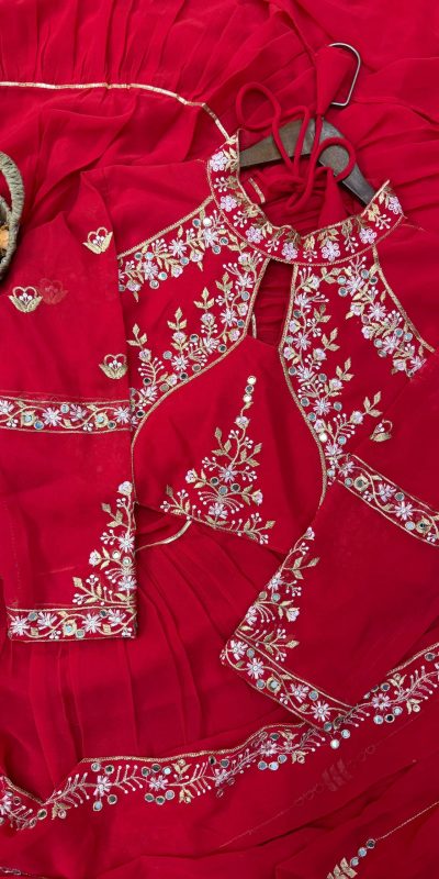 BE 280 Red Georgette Lehenga Saree Perfect for Wedding, Party, Cultural Events, Housewarming, Ganesh Chaturthi . Affordable Price ₹2399. Delivery 4- | Creative Lehenga, Bollywood Lehenga, Designer Lehenga, Embroidered Lehenga, Lehenga, Party Wear Lehenga