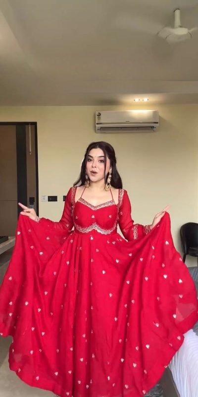 RTC 5924 Red Georgette Thread With Sequence Gown Perfect for Wedding, Party, Reception, Holi, Eid . Available at ₹1999 only. Delivery 4-6 Working Days. | Bollywood Gowns, Creative Gowns, Designer Gowns, Embroidered Gowns, Gowns, Party Wear Gowns