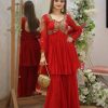 Red Georgette Sequence Lace Work Salwar Suit