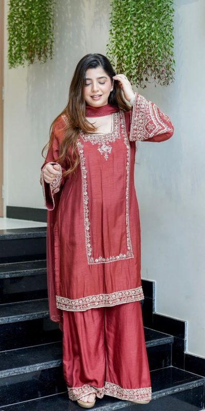 ZSR 3138 Red German Chiffon With Embroidery Work with Full Sleeve Salwar Suit Wedding, Party, Festive, Events,Now at just ₹1949. Delivery 4-6 Worki | Casual Suits, Jump Suits, Creative suits, Designer Suits, Palazzo Suits, Party Wear Suits, Patiala Suits, Salwar suit, Straight Suits