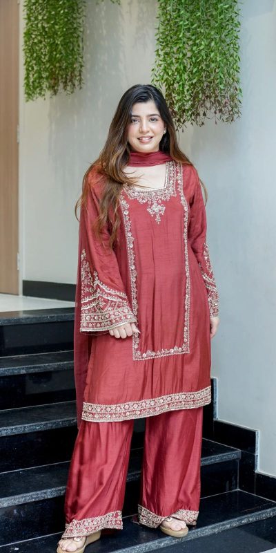 ZSR 3138 Red German Chiffon With Embroidery Work with Full Sleeve Salwar Suit Wedding, Party, Festive, Events,Now at just ₹1949. Delivery 4-6 Worki | Casual Suits, Jump Suits, Creative suits, Designer Suits, Palazzo Suits, Party Wear Suits, Patiala Suits, Salwar suit, Straight Suits