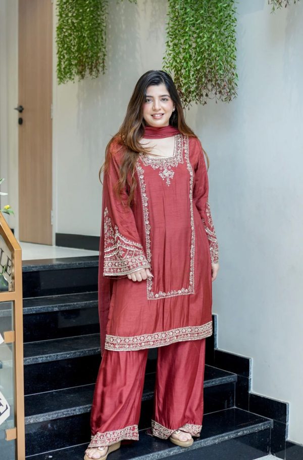 ZSR 3138 Red German Chiffon With Embroidery Work with Full Sleeve Salwar Suit Wedding, Party, Festive, Events,Now at just ₹1949. Delivery 4-6 Worki | Casual Suits, Jump Suits, Creative suits, Designer Suits, Palazzo Suits, Party Wear Suits, Patiala Suits, Salwar suit, Straight Suits