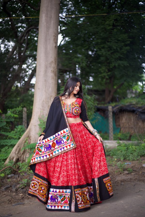 Red Pure Cotton With Gamthi Work Lehenga Choli